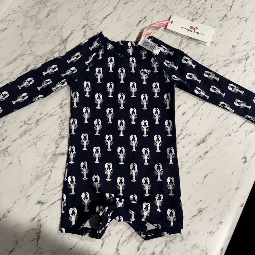 NWT Vineyard Vines Dark Blue Lobster Swim Onesie